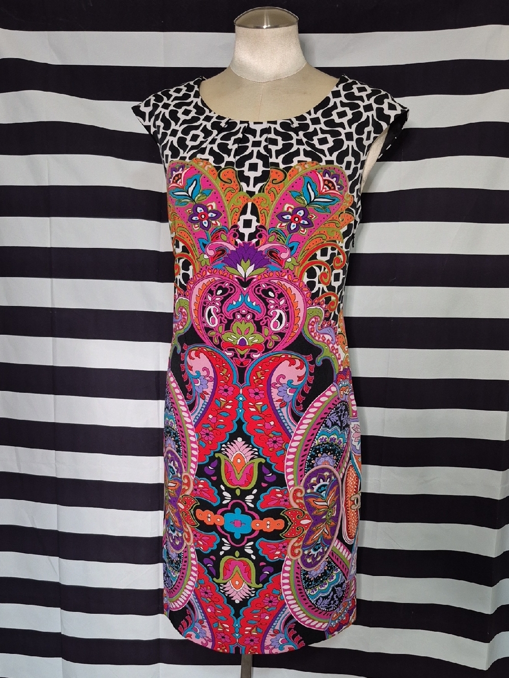 Black Multicolor Paisley Sheath Dress